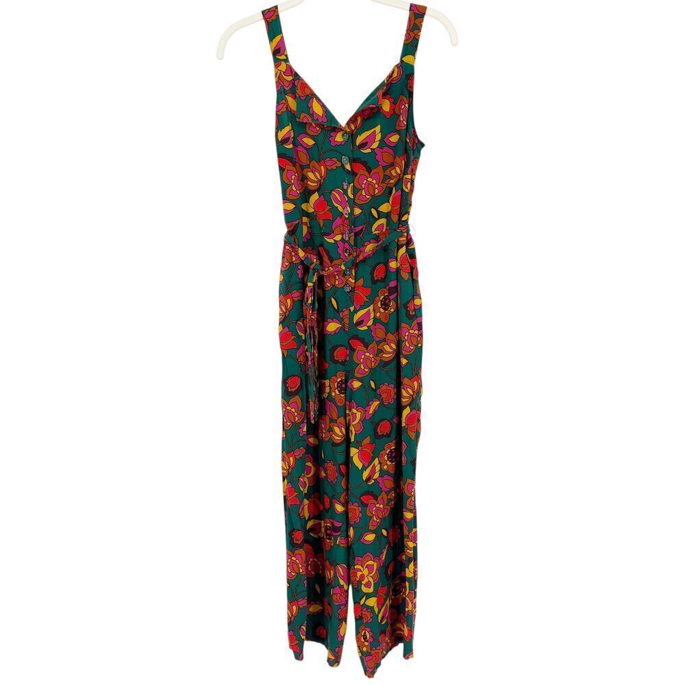 ModCloth Vibrant Floral Jumpsuit Tie Waist Cropped Size Small Dopamine Dressing - Picture 2 of 9